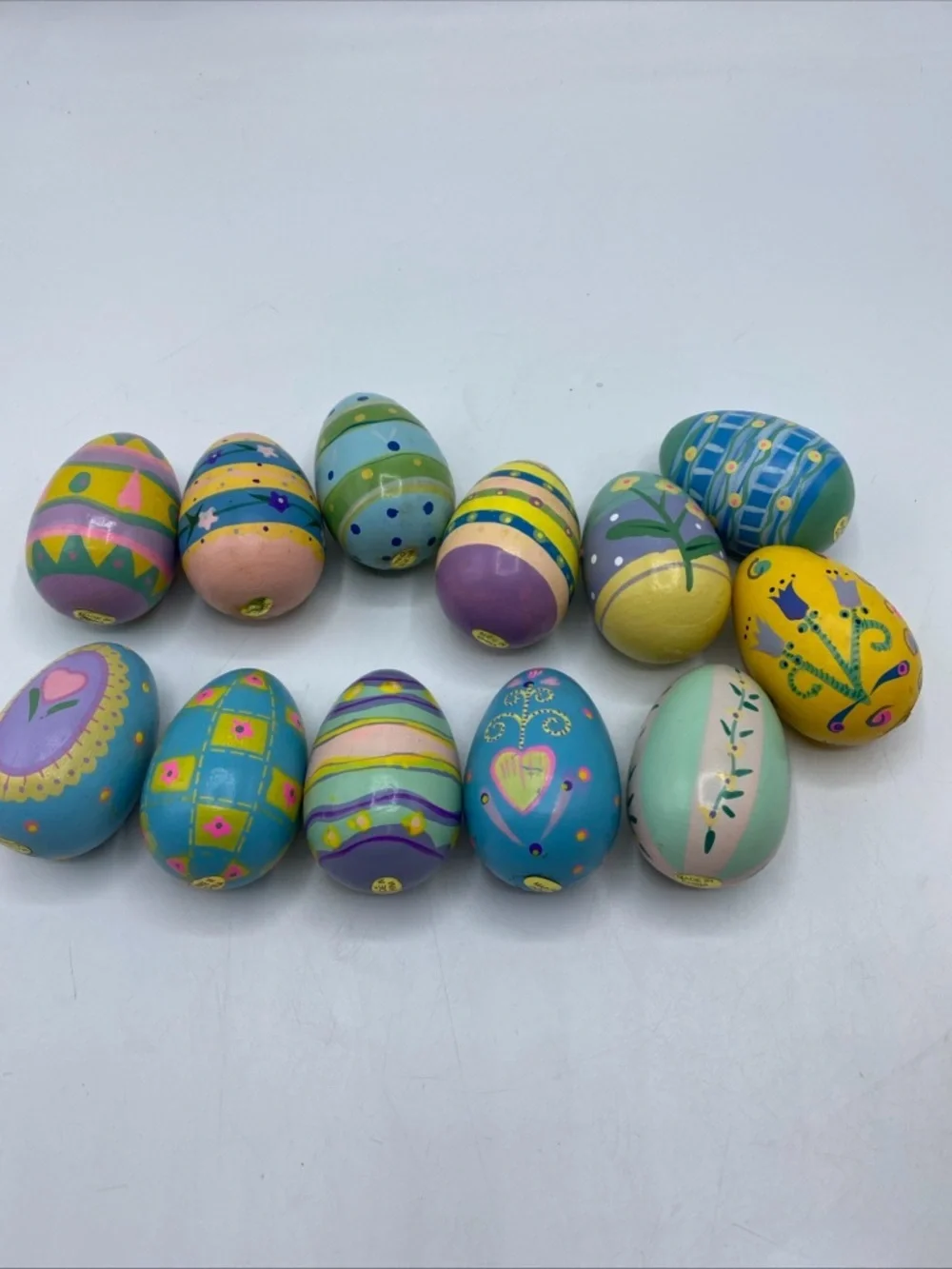 Vintage Lillian Vernon Hand Painted Wooden Easter Eggs Set Of 11 Cottage Core